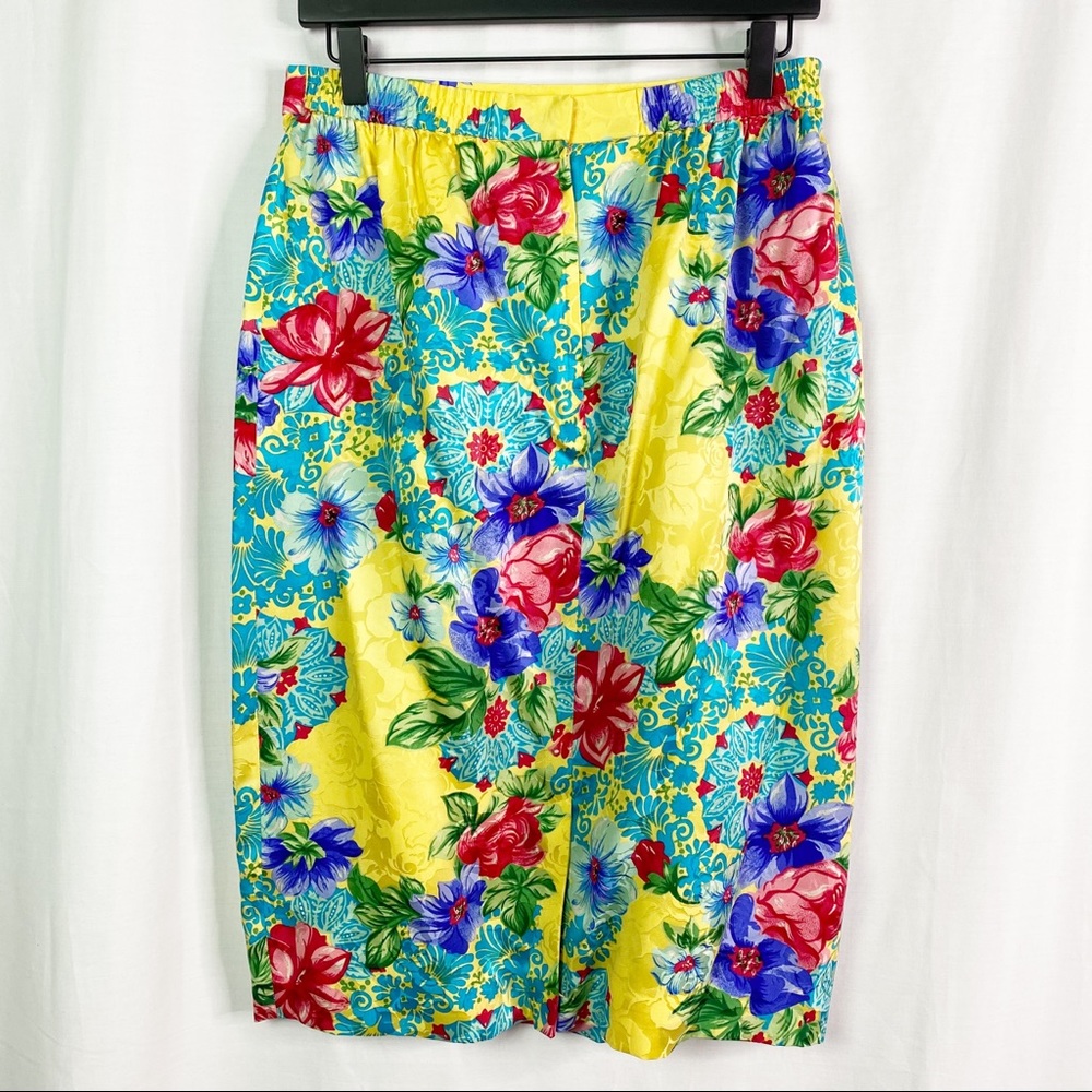 Vintage Adrianna Papell Yellow Floral Silk Suit 12 - Picture 12 of 15